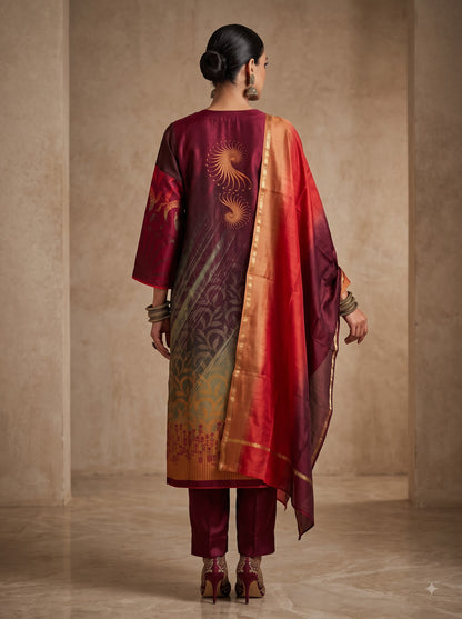 Semi Stitched Chanderi Casual Suitset
