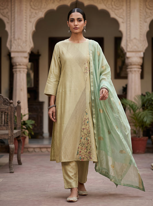 Semi Stitched Chanderi Formal Suitset