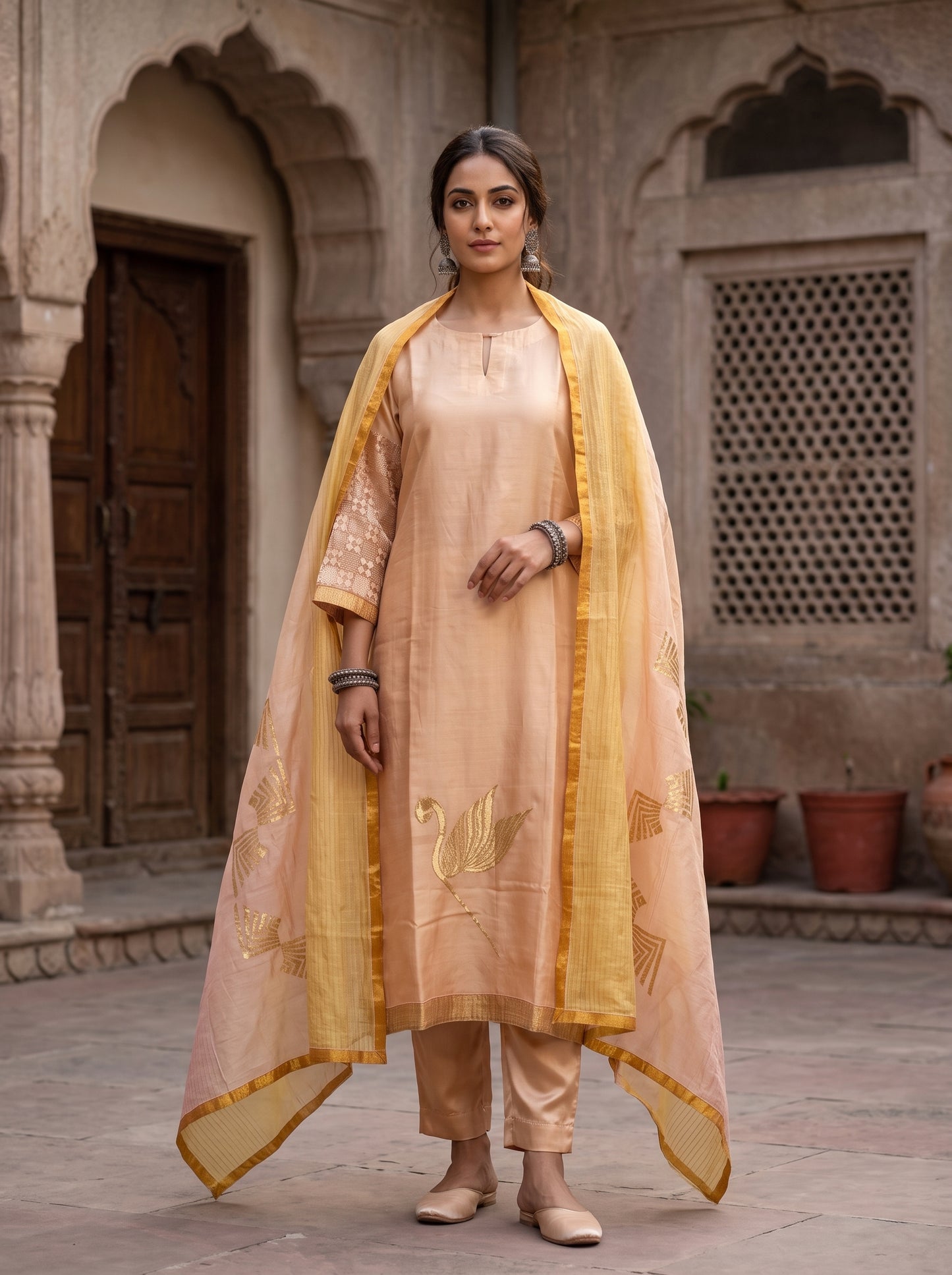 Semi Stitched Chanderi Formal Suitset