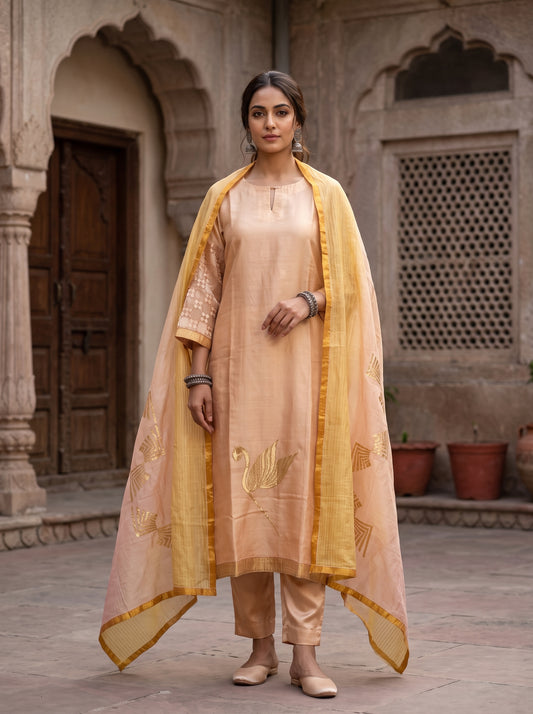 Semi Stitched Chanderi Formal Suitset