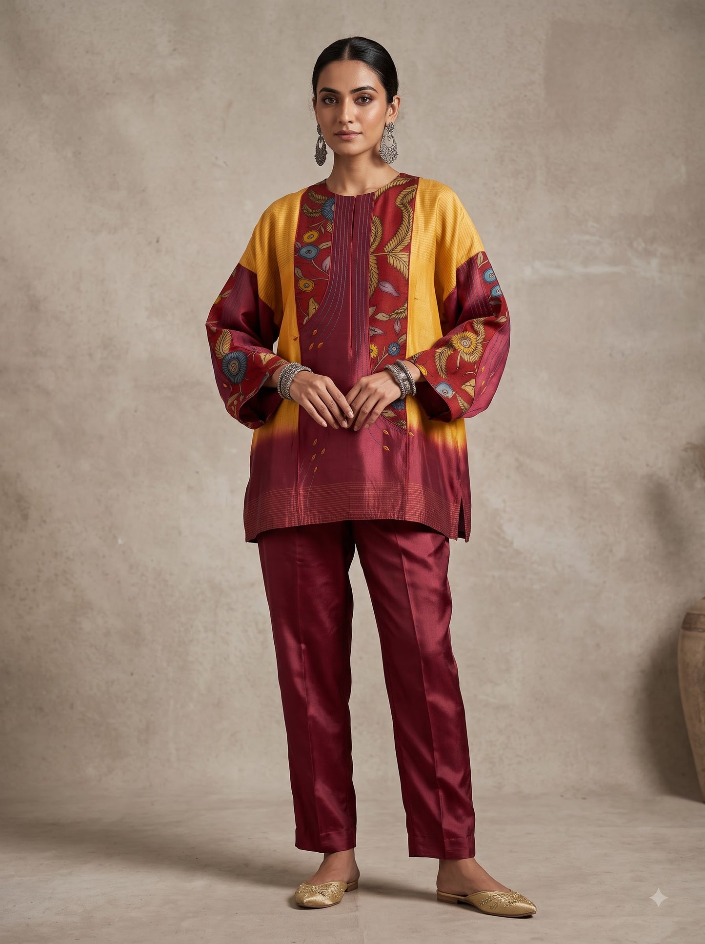 Semi Stitched Chanderi Kalamkari Short Tunic