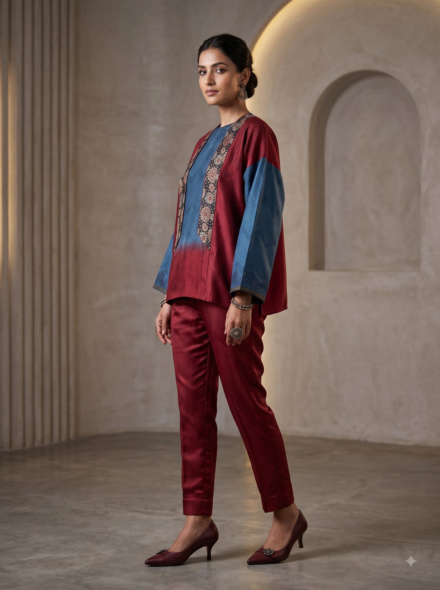 Semi Stitched Chanderi Ajrak Short Tunic