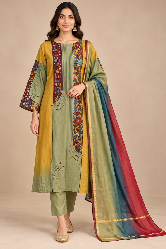 Semi Stitched Chanderi Formal Suitset
