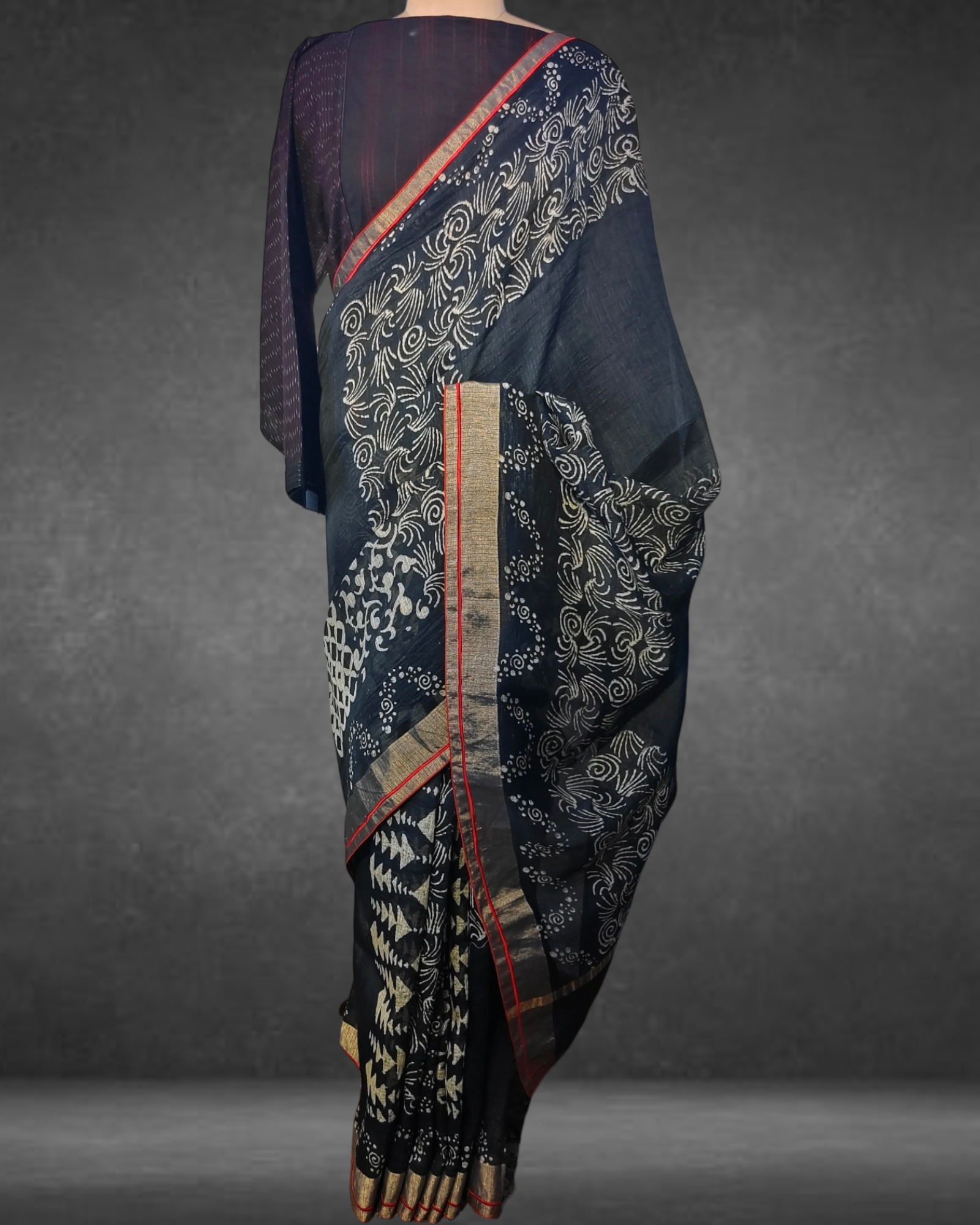 Block Printed Pure Silk linen kota Saree VISHAL KAPUR STUDIO