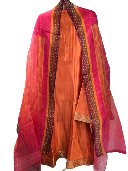 Semi Stitched Chanderi Casual Suitset
