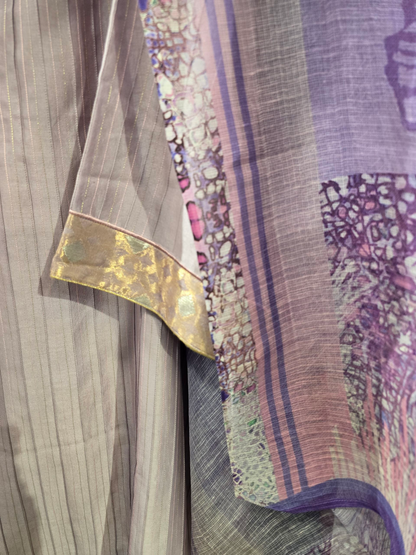 Semi Stitched Chanderi Casual Suitset