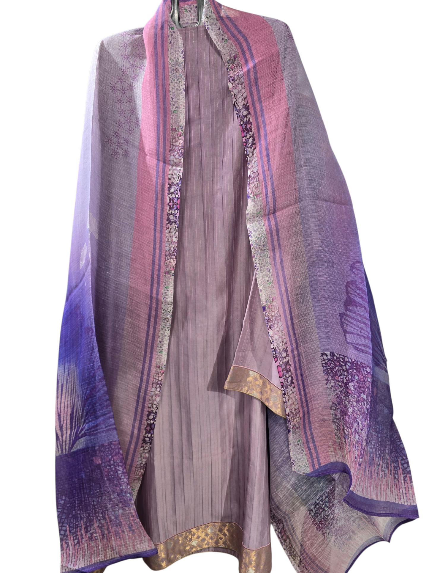 Semi Stitched Chanderi Casual Suitset