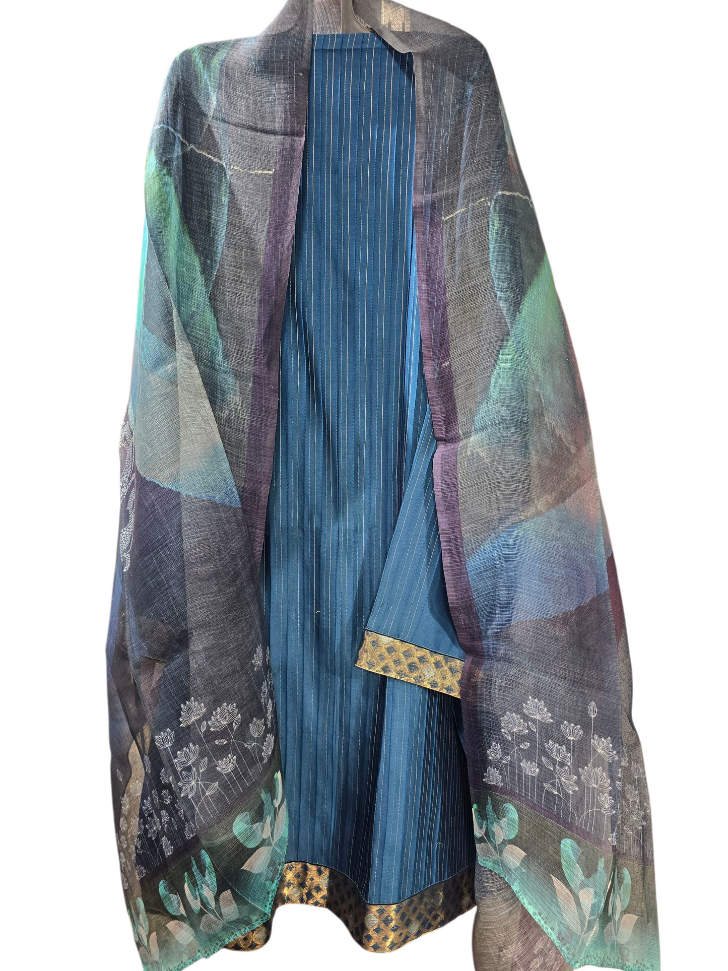 Semi Stitched Chanderi Casual Suitset