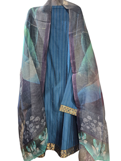 Semi Stitched Chanderi Casual Suitset