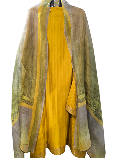 Semi Stitched Chanderi Casual Suitset