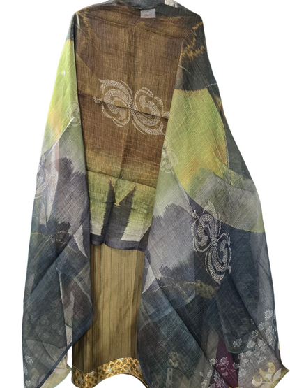 Semi Stitched Chanderi Casual Suitset