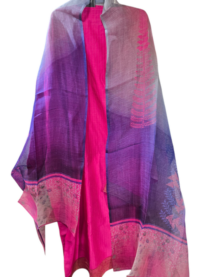 Semi Stitched Chanderi Casual Suitset
