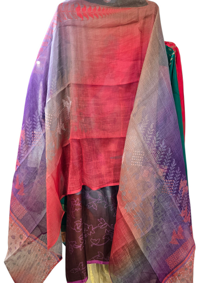 Semi Stitched Chanderi Casual Suitset