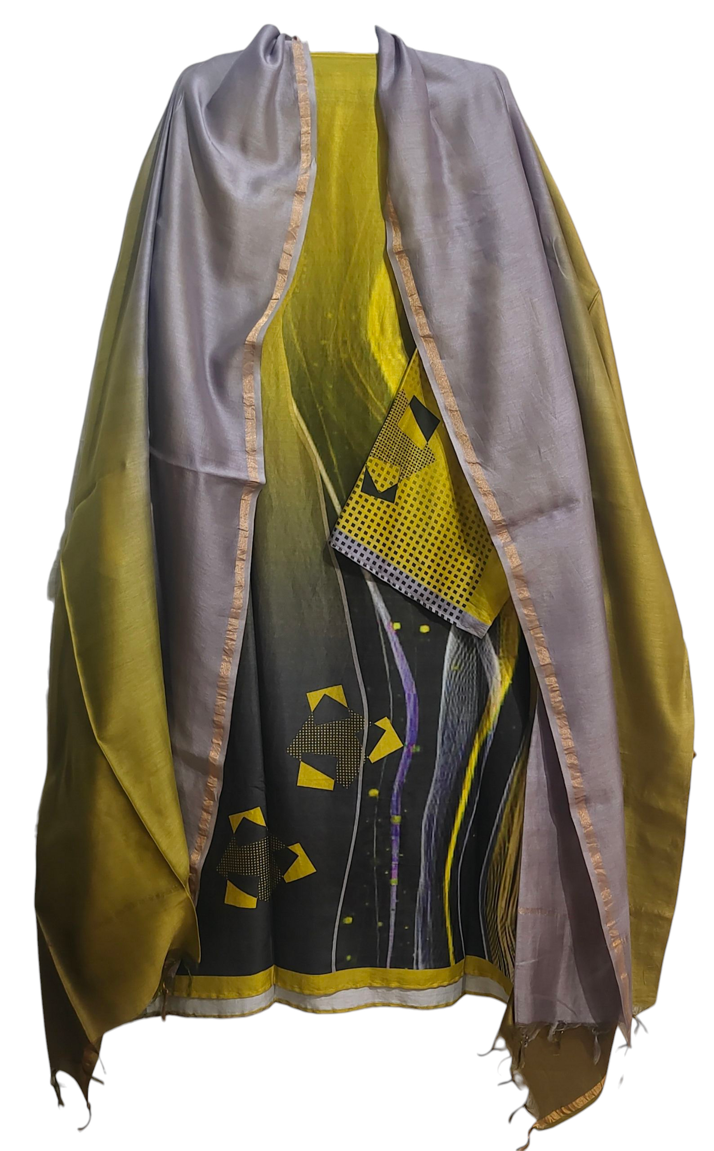 Semi Stitched Chanderi Casual Suitset