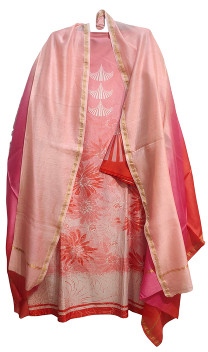 Semi Stitched Chanderi Casual Suitset