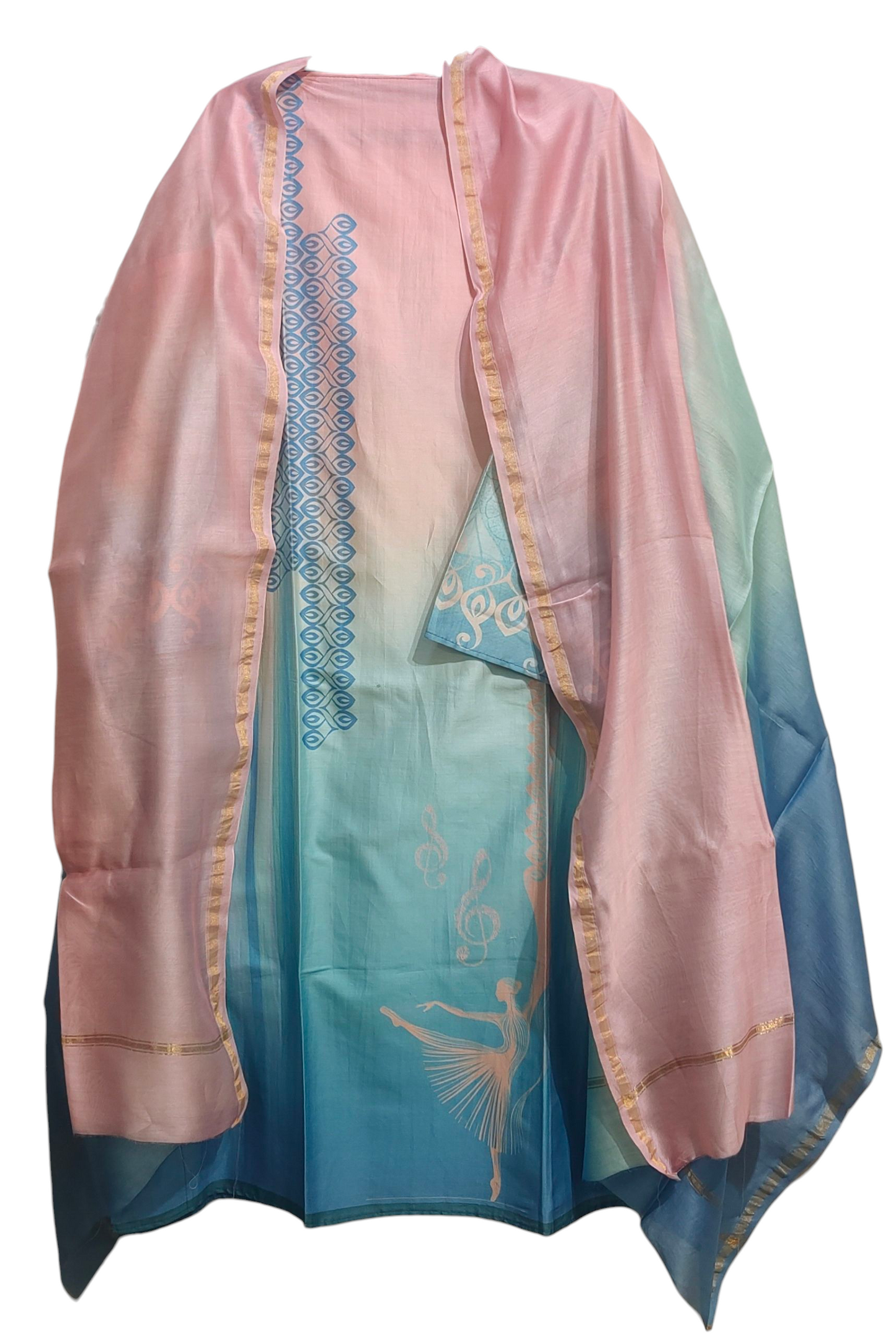 Semi Stitched Chanderi Casual Suitset