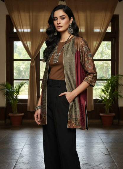 Stitched Chanderi Kalamkari long Jacket VISHAL KAPUR STUDIO