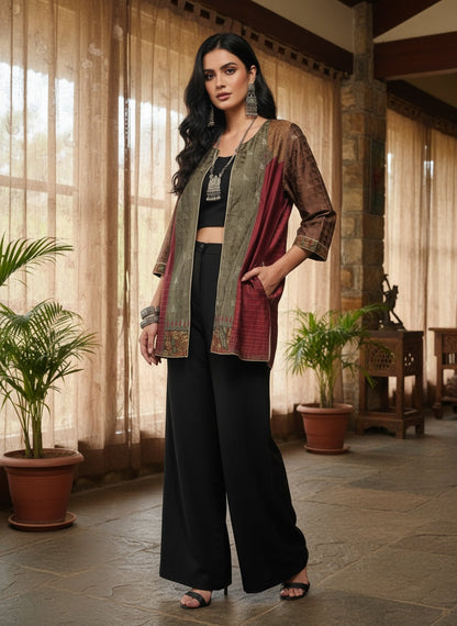 Stitched Chanderi Kalamkari long Jacket VISHAL KAPUR STUDIO