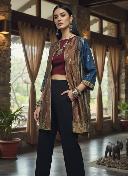 Stitched Chanderi Kalamkari long Jacket VISHAL KAPUR STUDIO