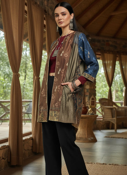 Stitched Chanderi Kalamkari long Jacket VISHAL KAPUR STUDIO