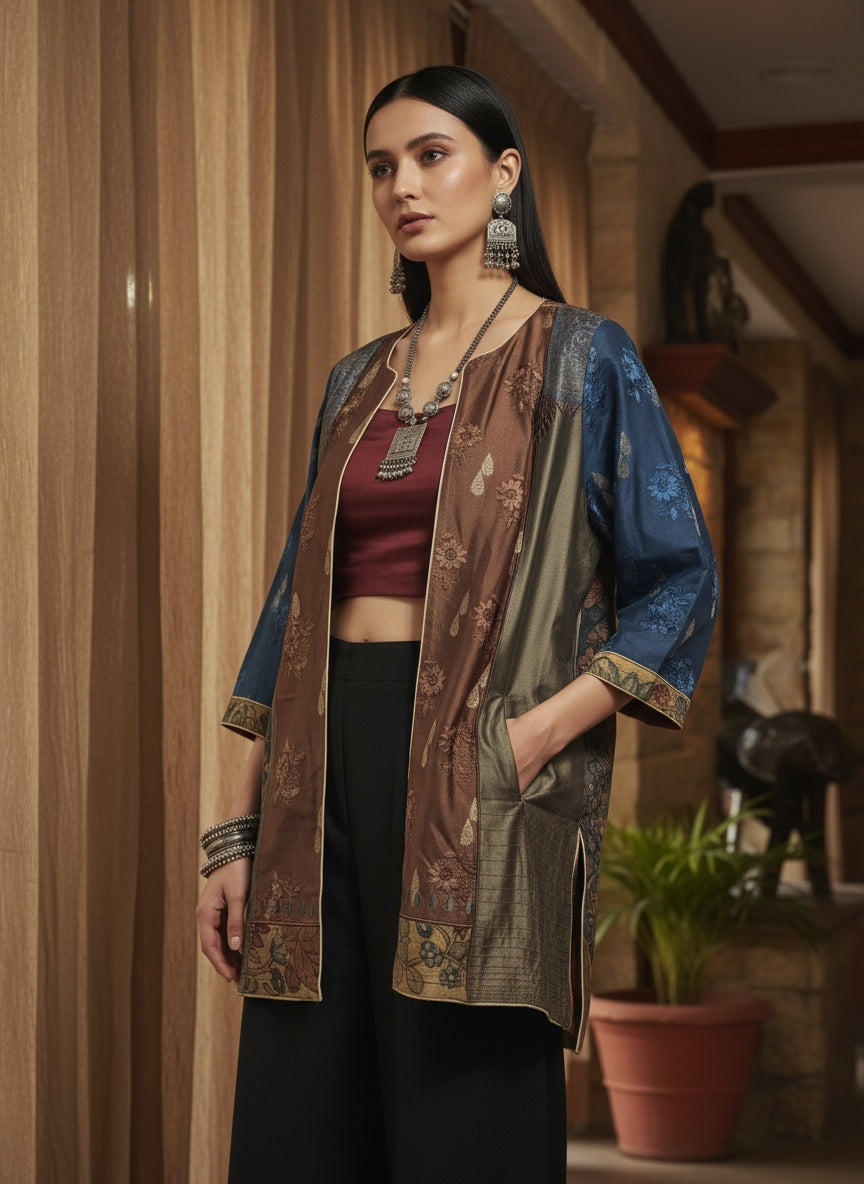 Stitched Chanderi Kalamkari long Jacket VISHAL KAPUR STUDIO