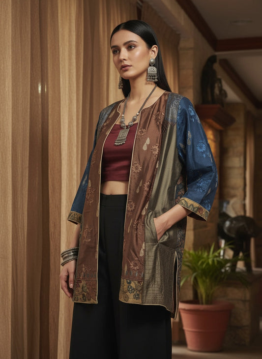 Stitched Chanderi Kalamkari long Jacket VISHAL KAPUR STUDIO