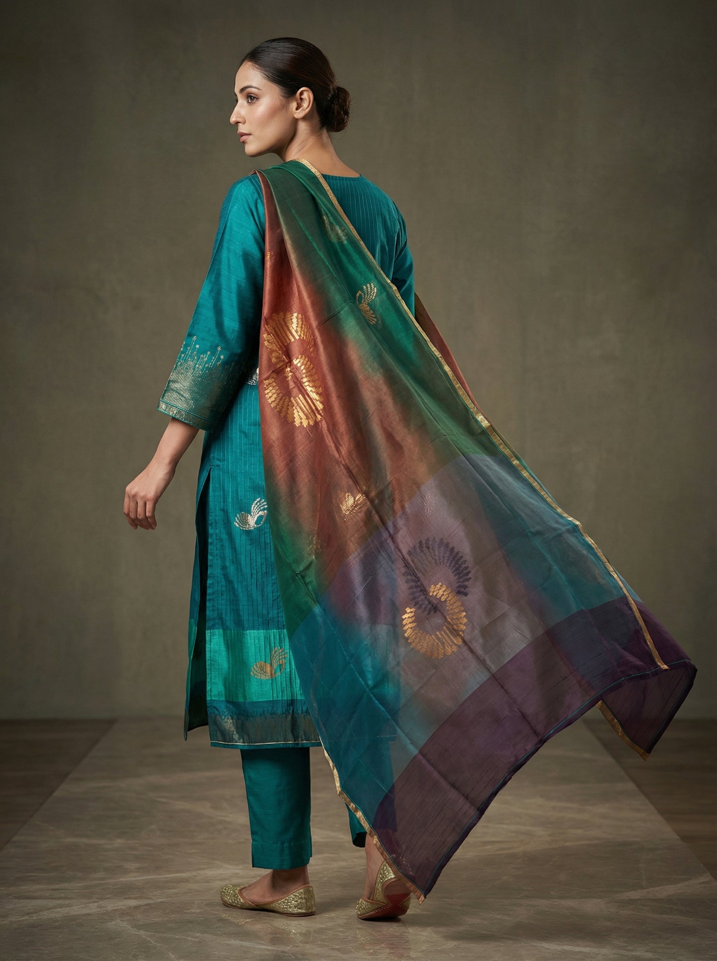 Semi Stitched Formal chanderi Suitset