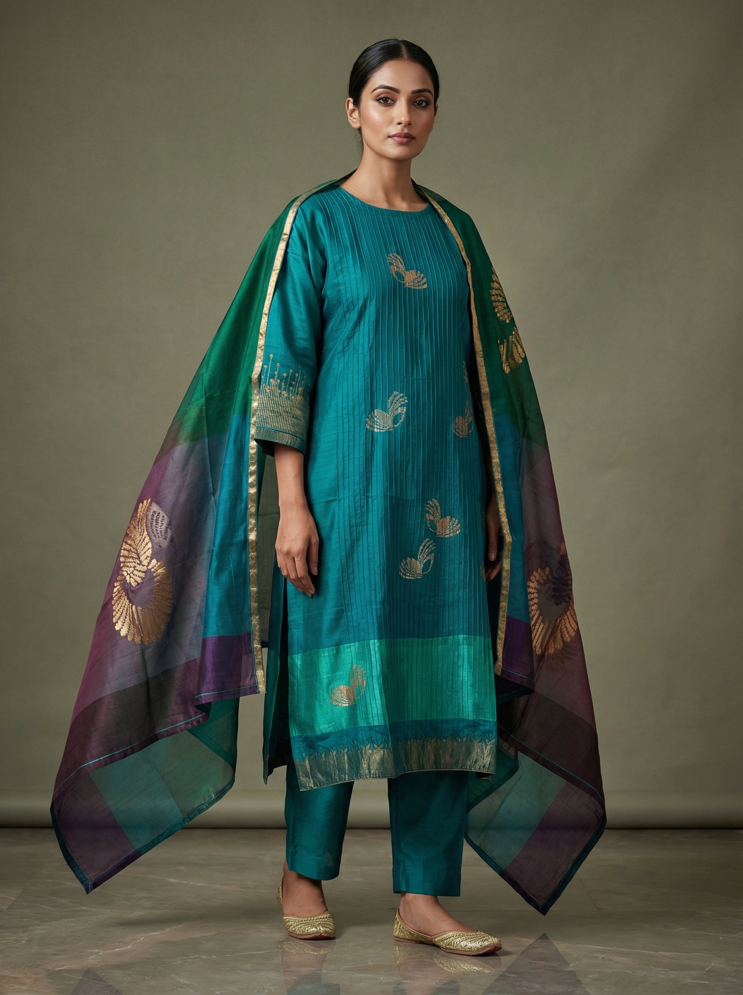 Semi Stitched Formal chanderi Suitset