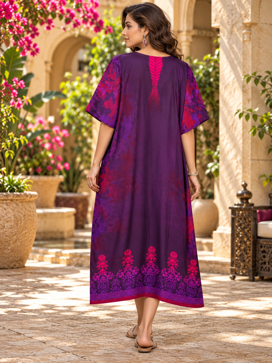 Stitched Cotton mudal Digital Printed Kaftan
