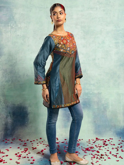 Semistitched Chanderi Kalamkari Short Tunic VISHAL KAPUR STUDIO