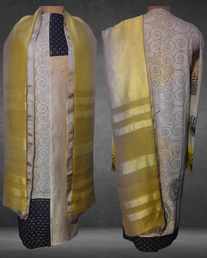 Semistitched Kurta Cotton Block Printed With Silk Shaded Dupatta Formal Suitset VISHAL KAPUR STUDIO