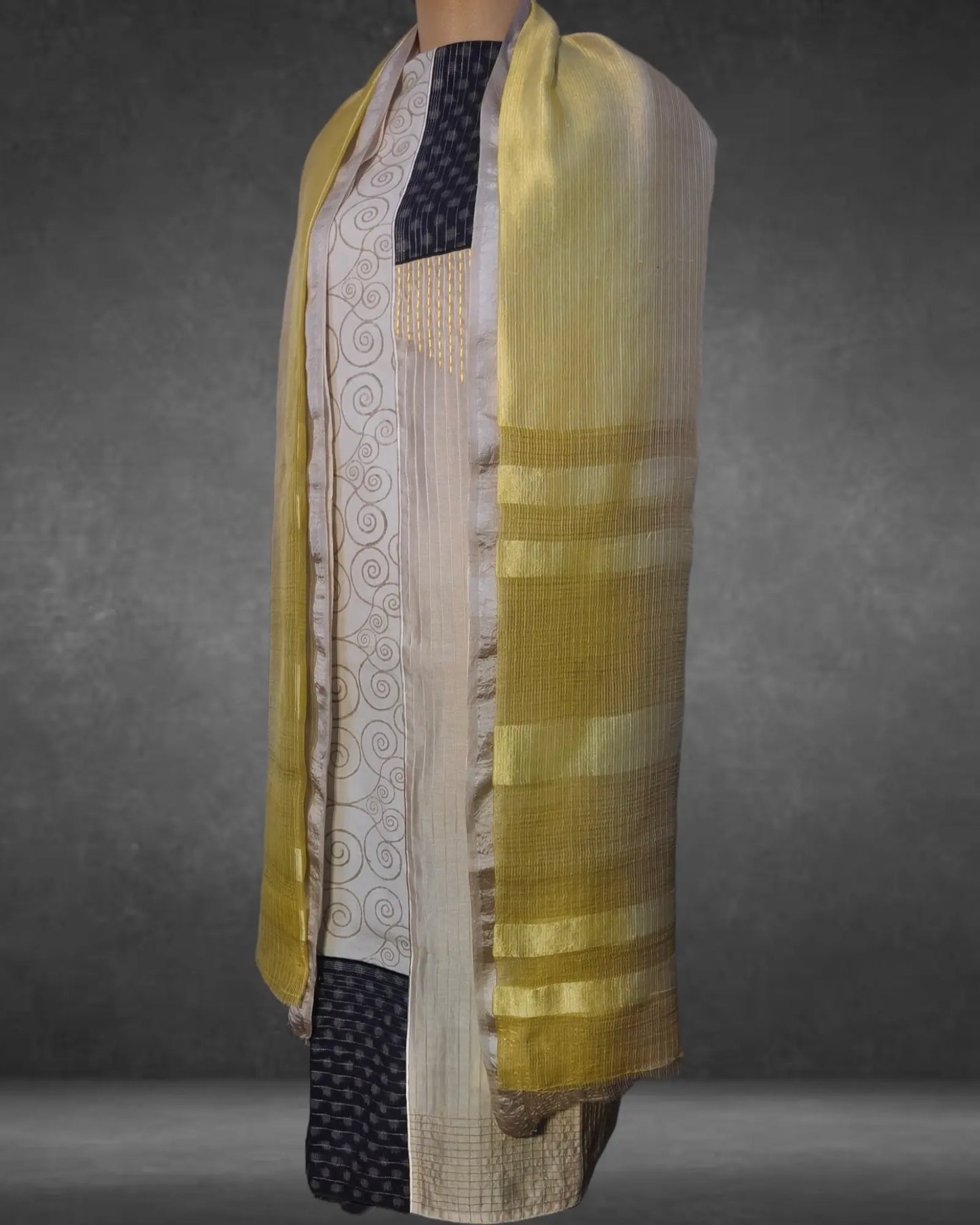 Semistitched Kurta Cotton Block Printed With Silk Shaded Dupatta Formal Suitset VISHAL KAPUR STUDIO