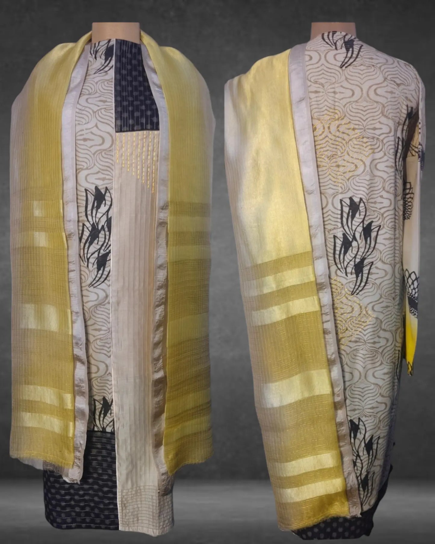 Semistitched Kurta Cotton Block Printed With Silk Shaded Dupatta Formal Suitset VISHAL KAPUR STUDIO