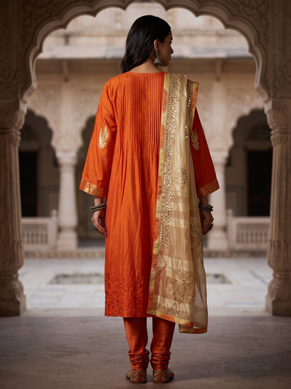 Semi Stitched Chanderi Formal Suitset