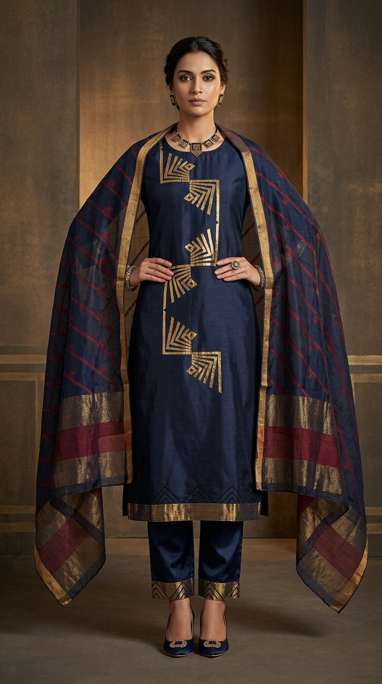 Semi Stitched Formal chanderi Suitset