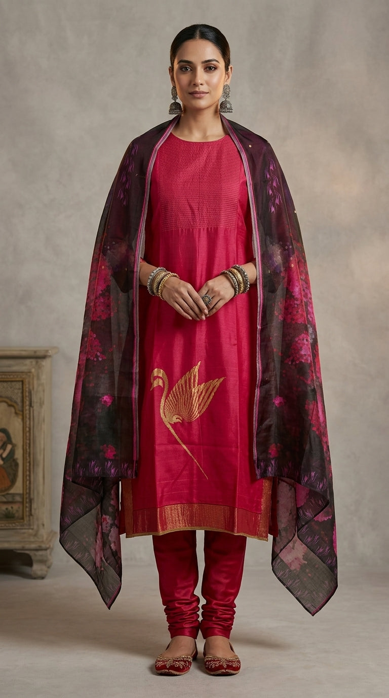Semi Stitched Formal chanderi Suitset