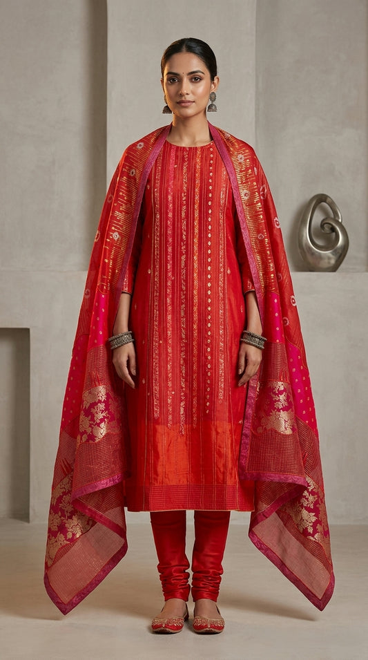Semi Stitched Formal chanderi Suitset