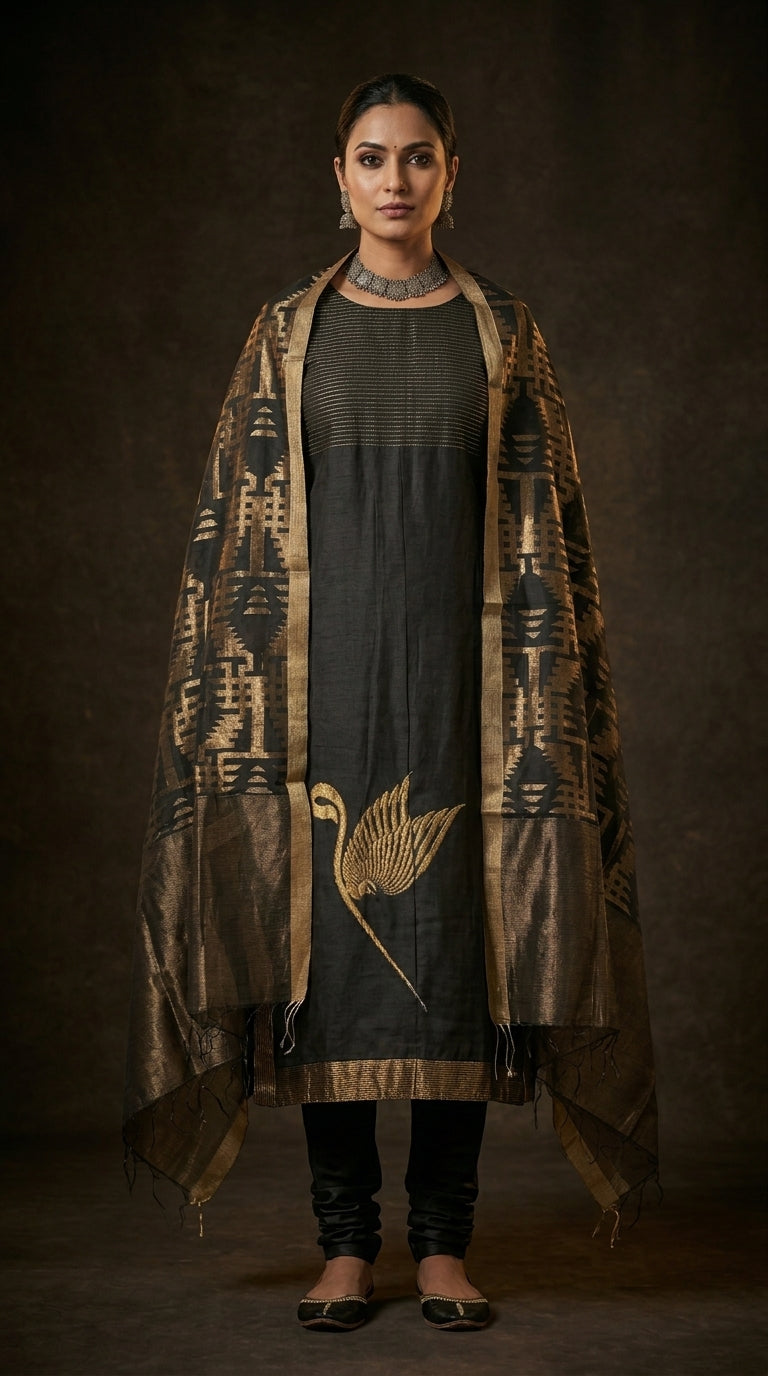 Semi Stitched Formal chanderi Suitset