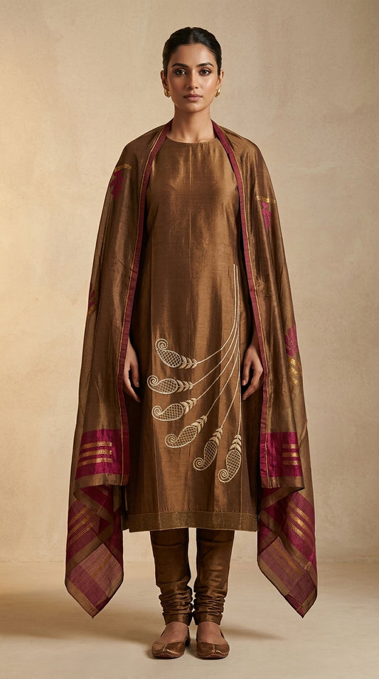 Semi Stitched Formal chanderi Suitset