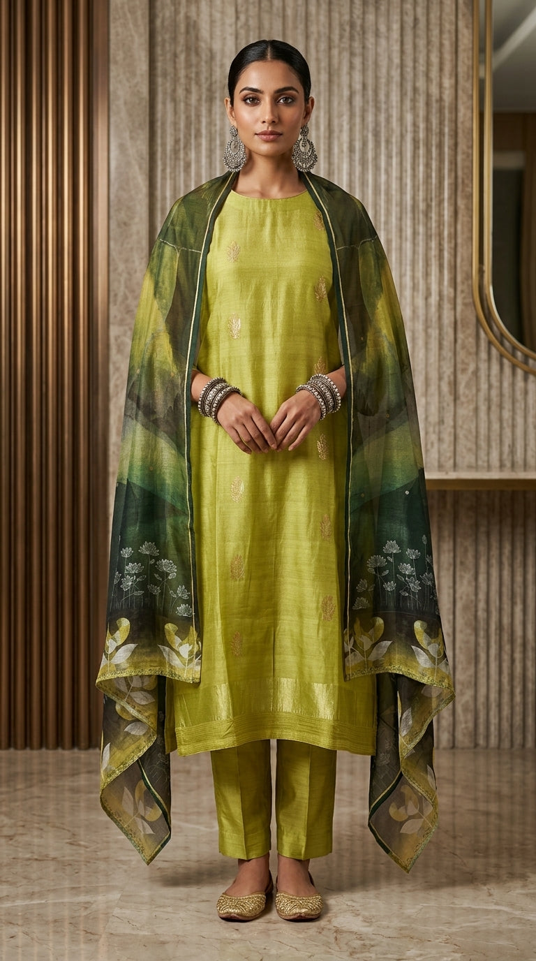 Semi Stitched Formal chanderi Suitset