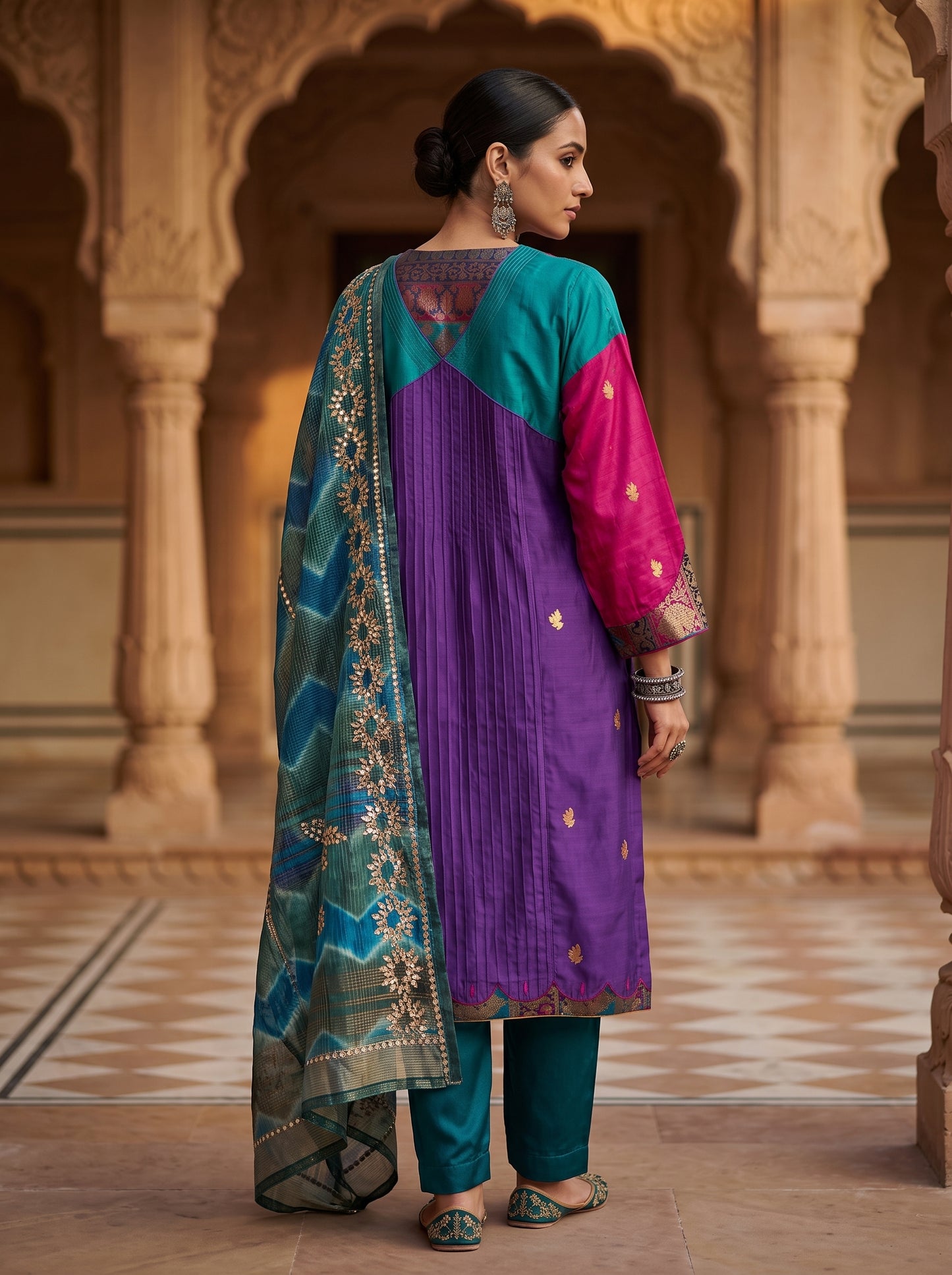 Semi Stitched Chanderi Formal Suitset