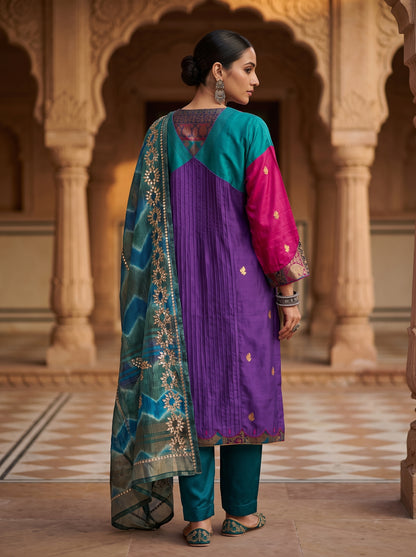 Semi Stitched Chanderi Formal Suitset