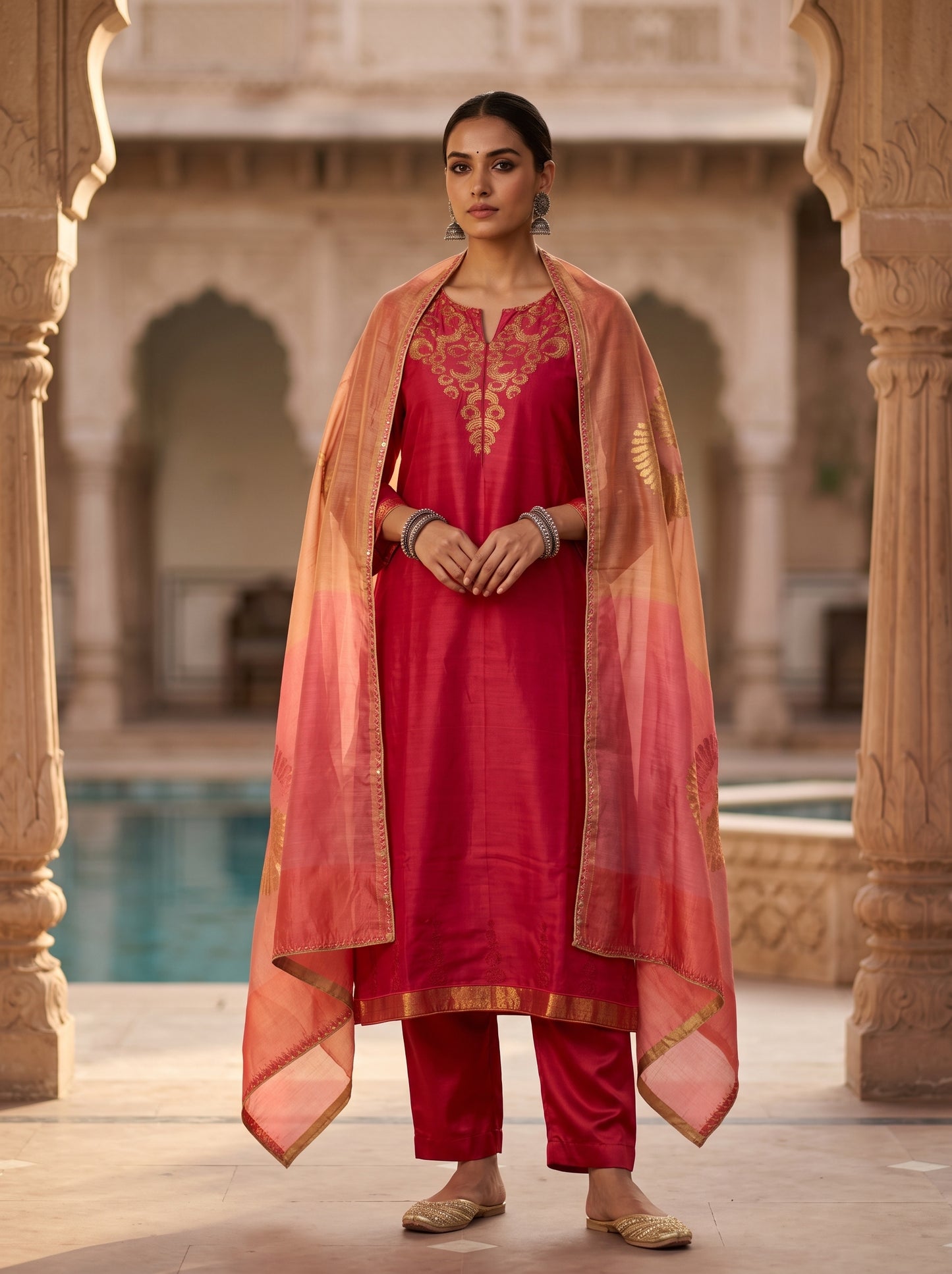 Semi Stitched Chanderi Formal Suitset