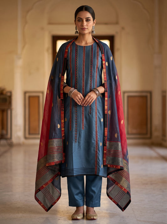 Semi Stitched Chanderi Formal Suitset