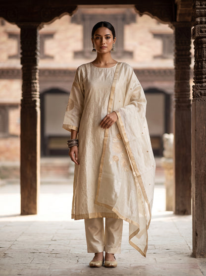 Semi Stitched Chanderi Formal Suitset