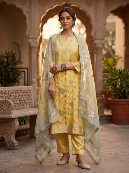 Semi Stitched Chanderi Formal Suitset