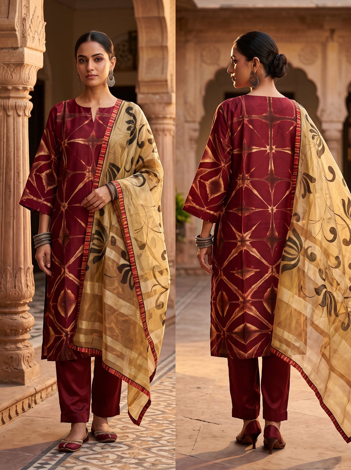 Semi Stitched Chanderi Casual Suitset