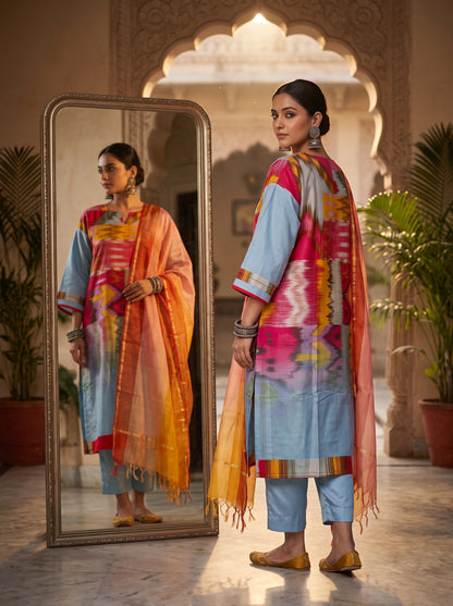 Semi Stitched Chanderi Casual Suitset