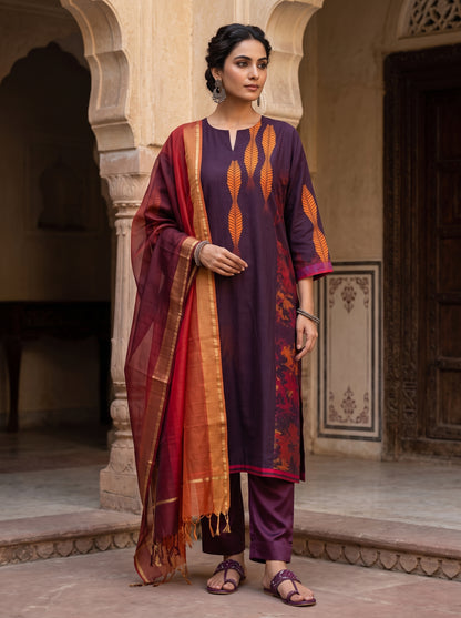Semi Stitched Chanderi Casual Suitset