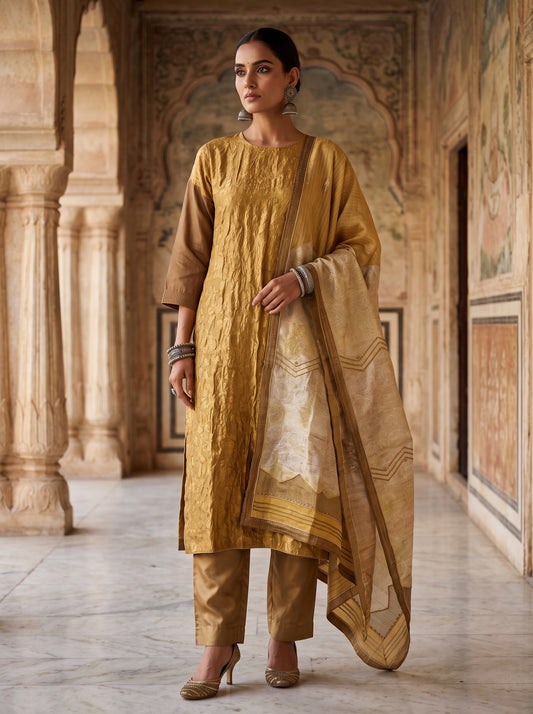 Semi Stitched Chanderi Formal Suitset